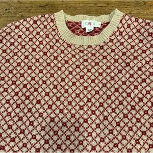 VTG J.CREW Oarsman Red Geometric Diamond Fisherman Wool Crewneck Sweater Men's L